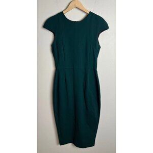 Zara Basic Dark Green Cap Sleeve Sheath Dress Size Small Full Back Zip Women’s